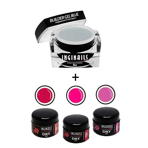 KOMPLET Inginails Professional Blushy Pink - Builder Gel Blue 10ml + 3 suhi barvni geli