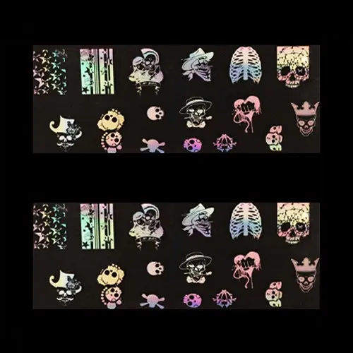 Okrasna folija za nohte - holografska z motivom okostnjaka