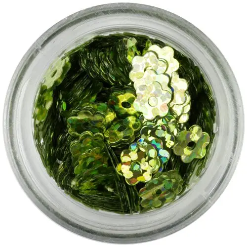 Nail art rožice - olivno zelene, hologramske